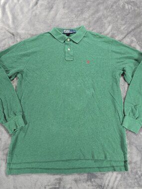Polo Ralph Lauren Men's Long Sleeve Polo Shirt L Green Cotton Classic